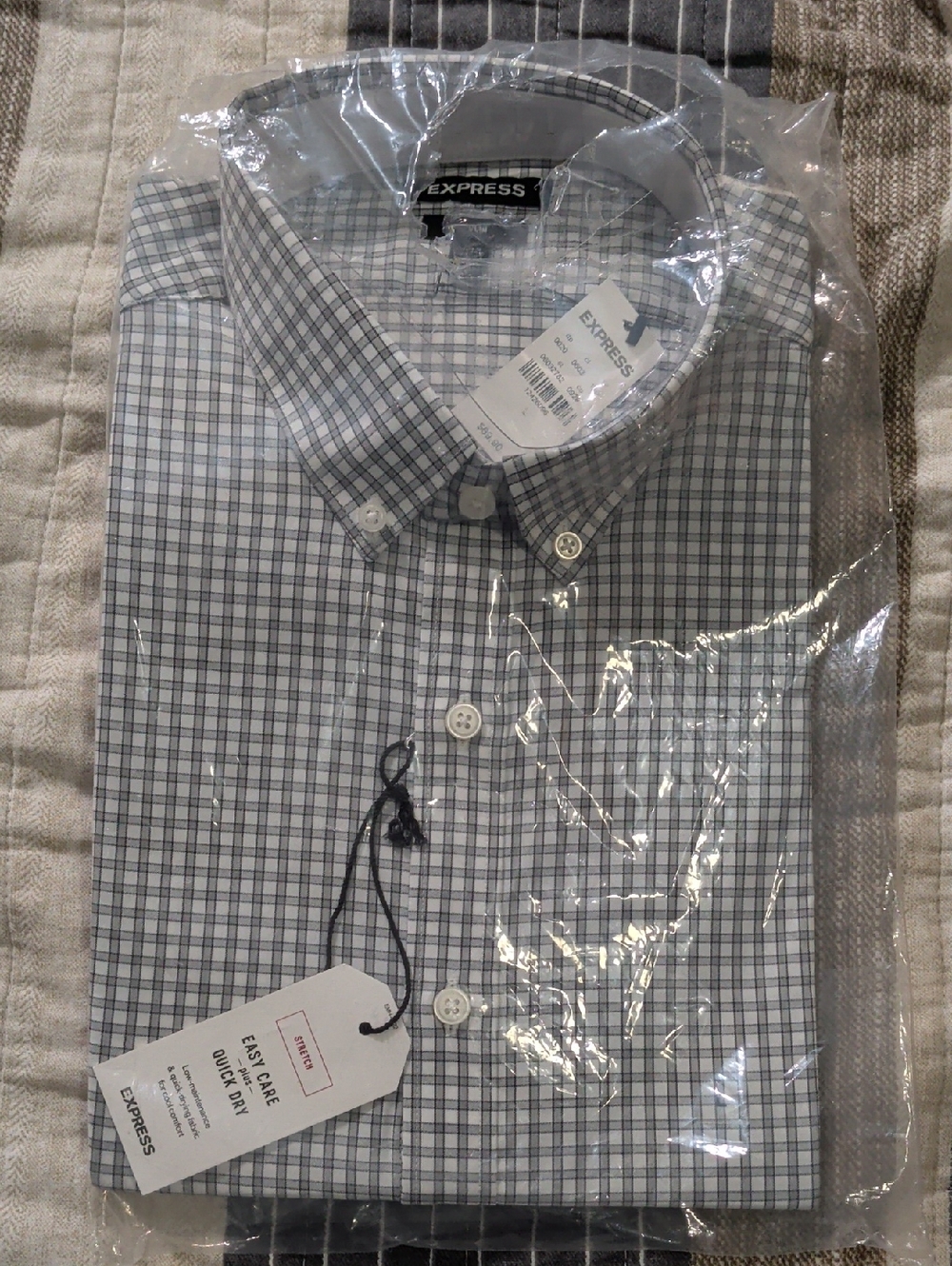 Express Men’s Gray and White Plaid Button-Down Shirt